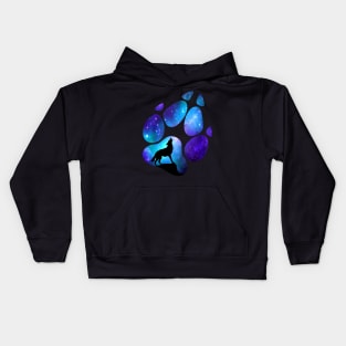 Dramabite Wolf Paw Galaxy Surreal Wild Lone Wolves Double Exposure Stars Kids Hoodie